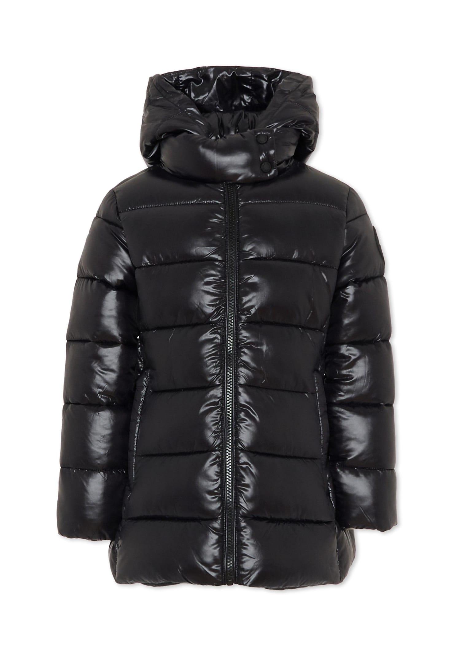 save the duck black down jacket for girl with logo