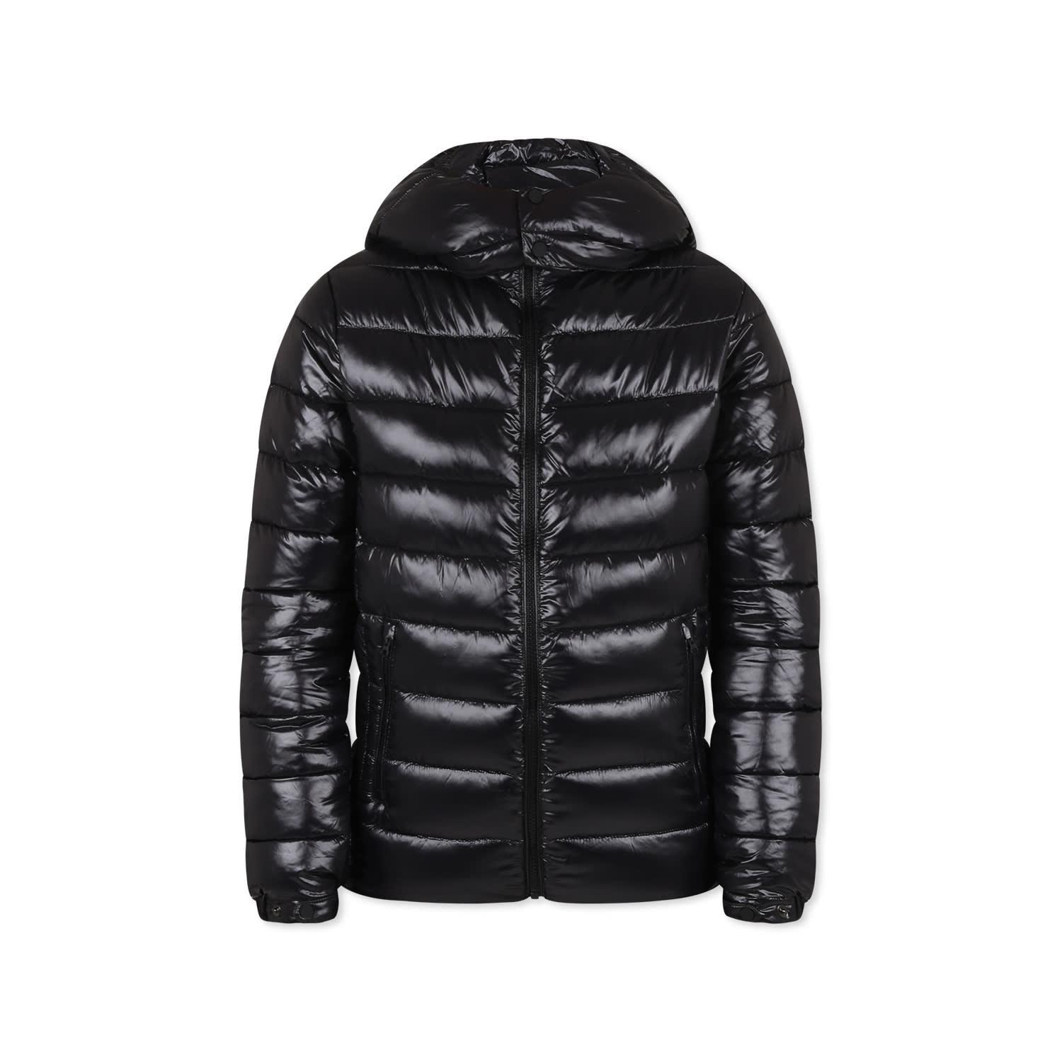 save the duck black down jacket for girl with logo