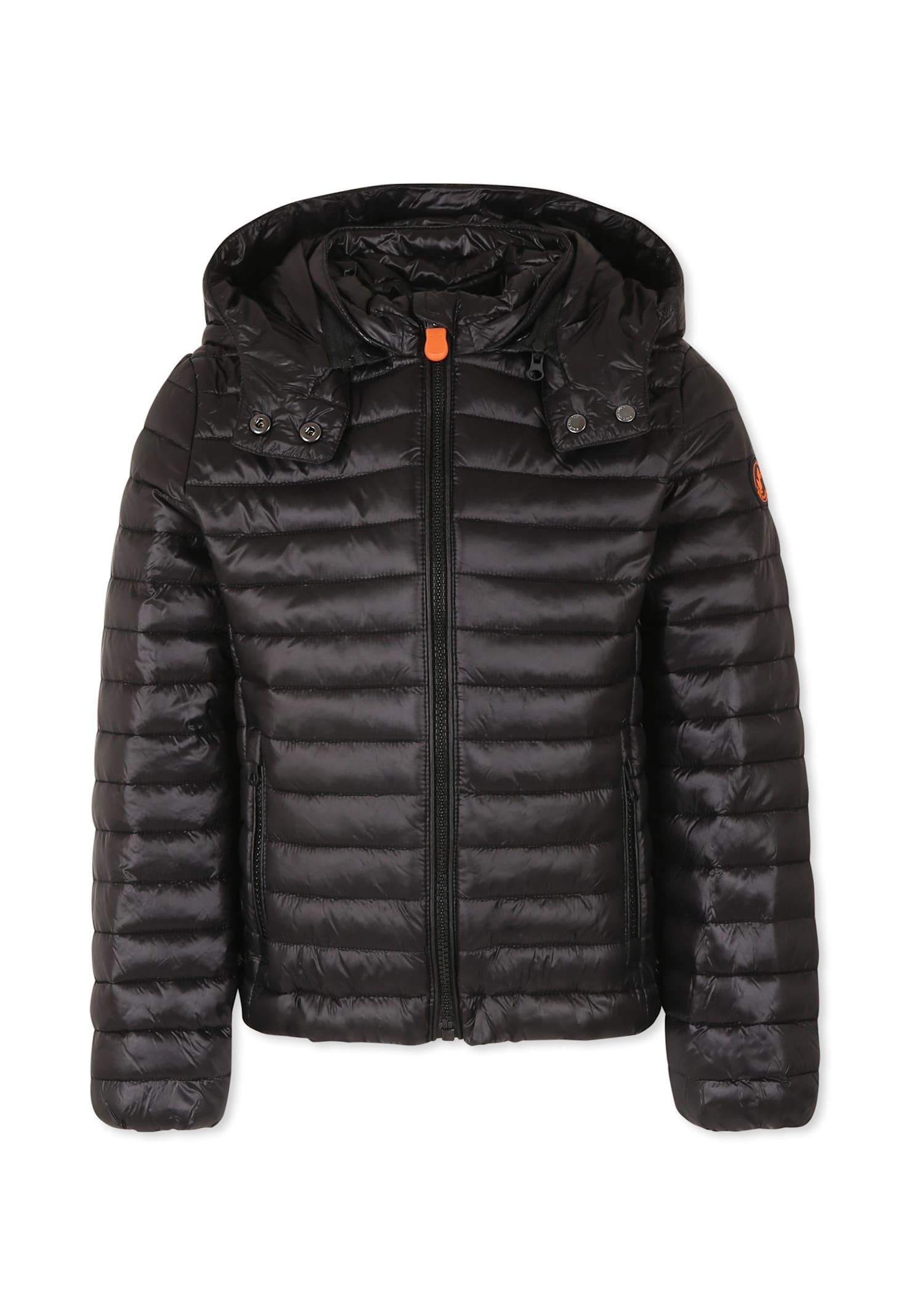save the duck black down jacket for girl with logo