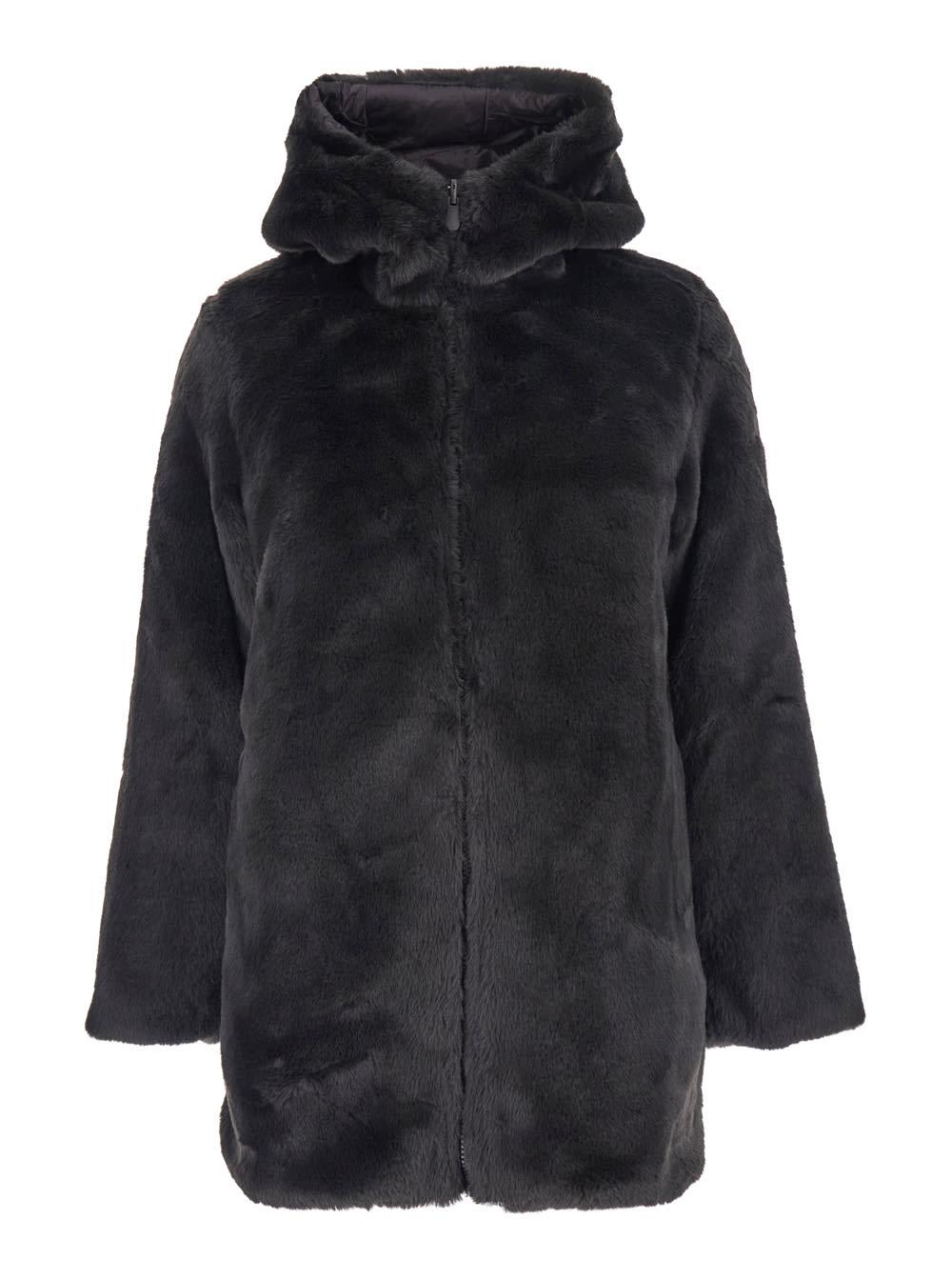 save the duck bridget black reversible jacket with front zip closure in ecofur woman