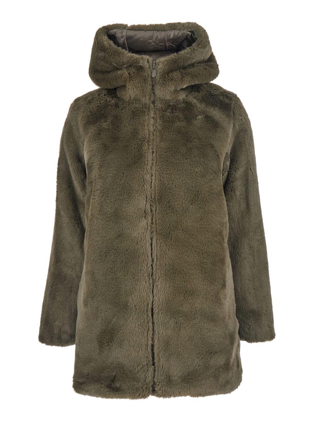 save the duck bridget brown reversible jacket with front zip closure in ecofur woman