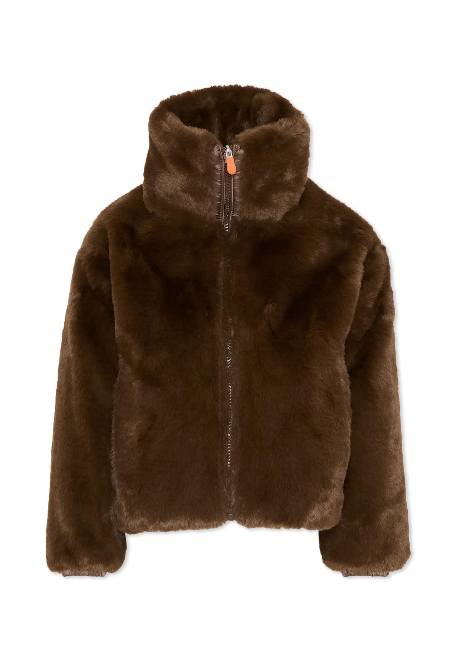 save the duck brown reversible faux fur for girl