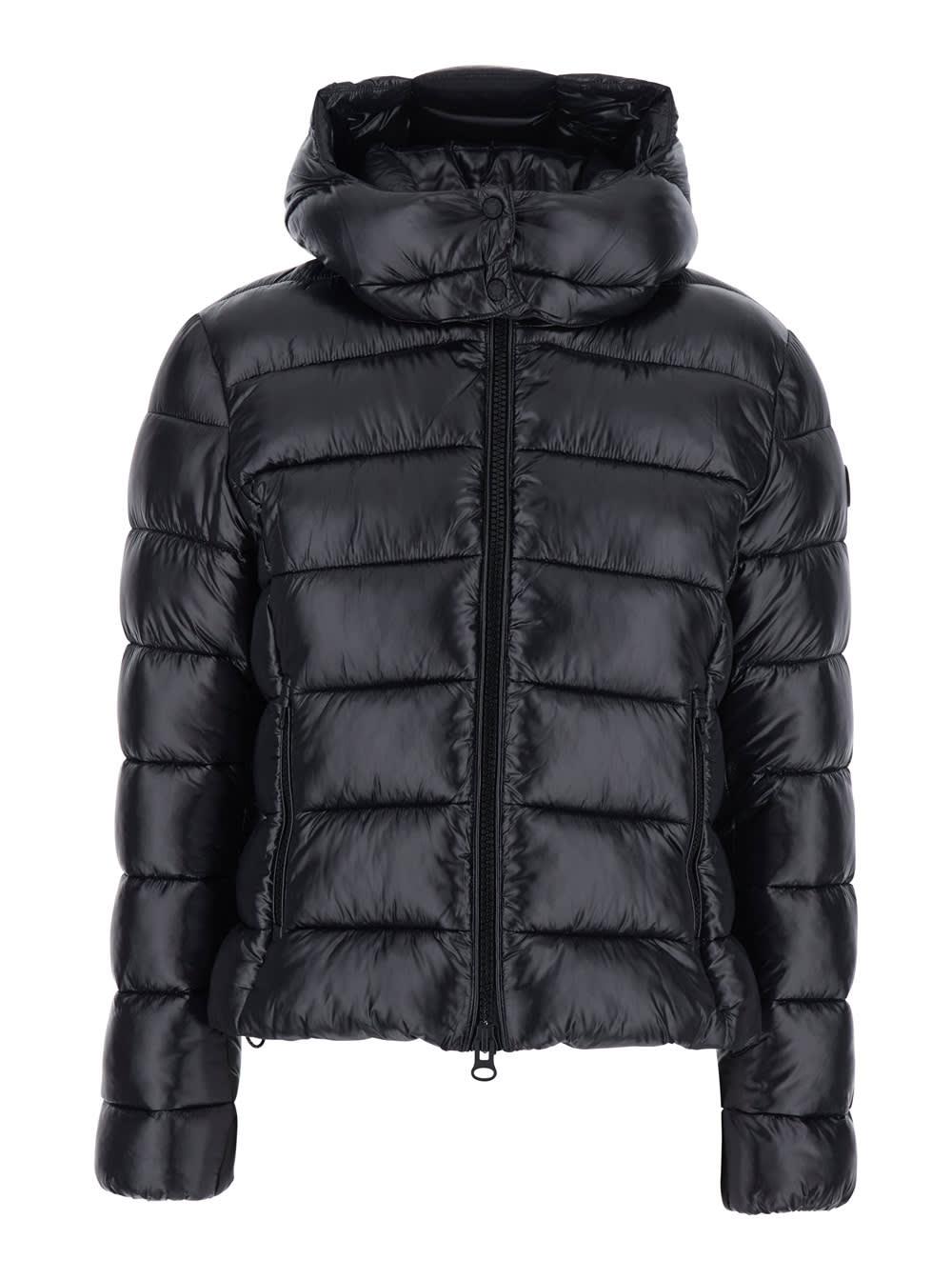 save the duck cosmary black down jacket with removable hood and logo patch on the sleeve in tech fabric woman