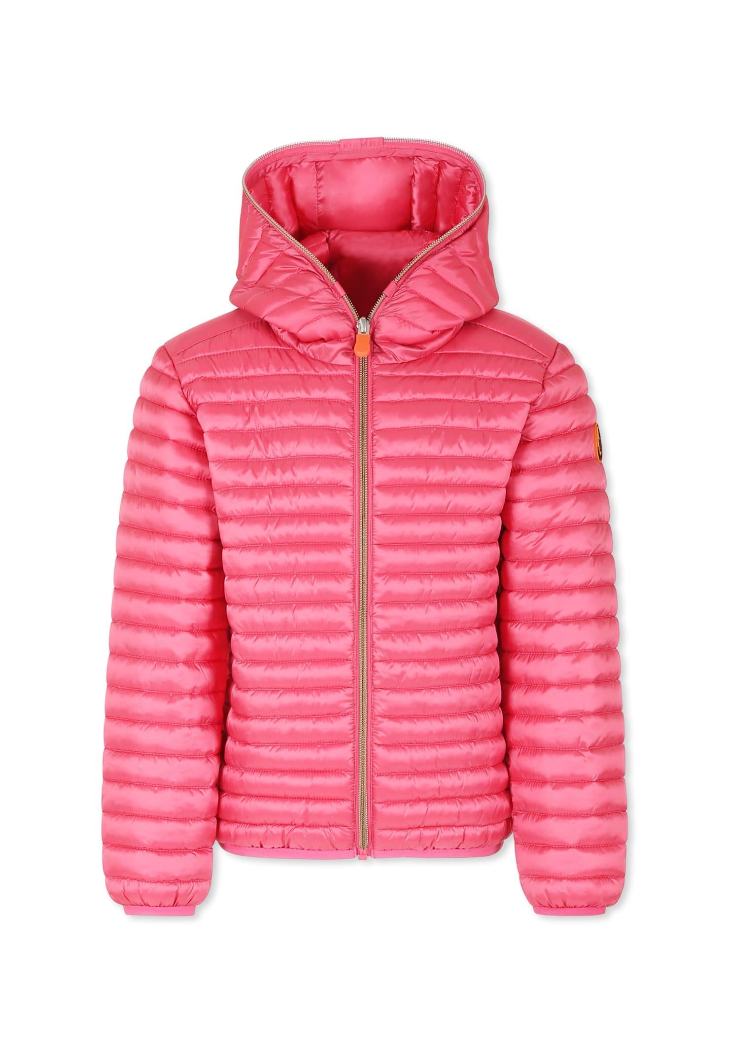 save the duck fuchsia down jacket for girl with logo