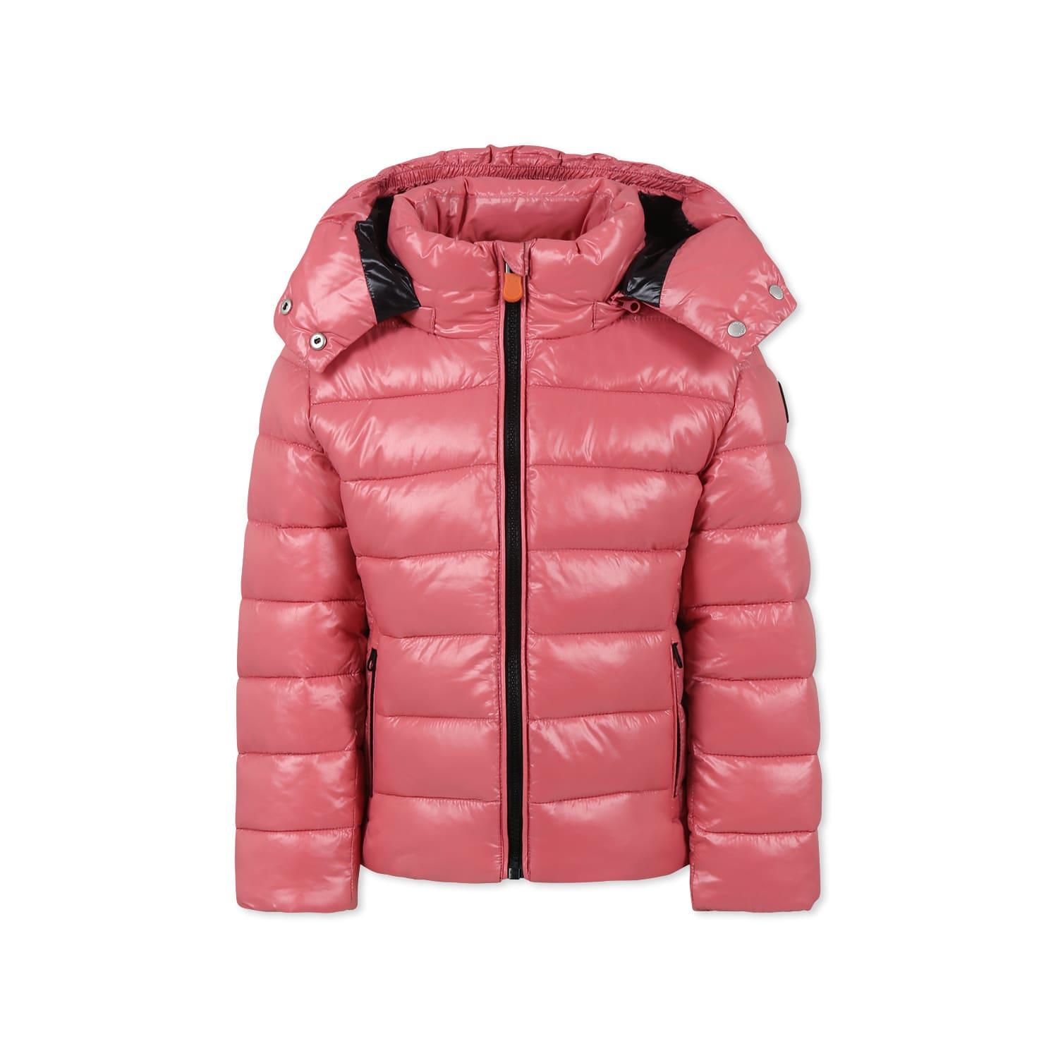 save the duck pink down jacket for girl with logo