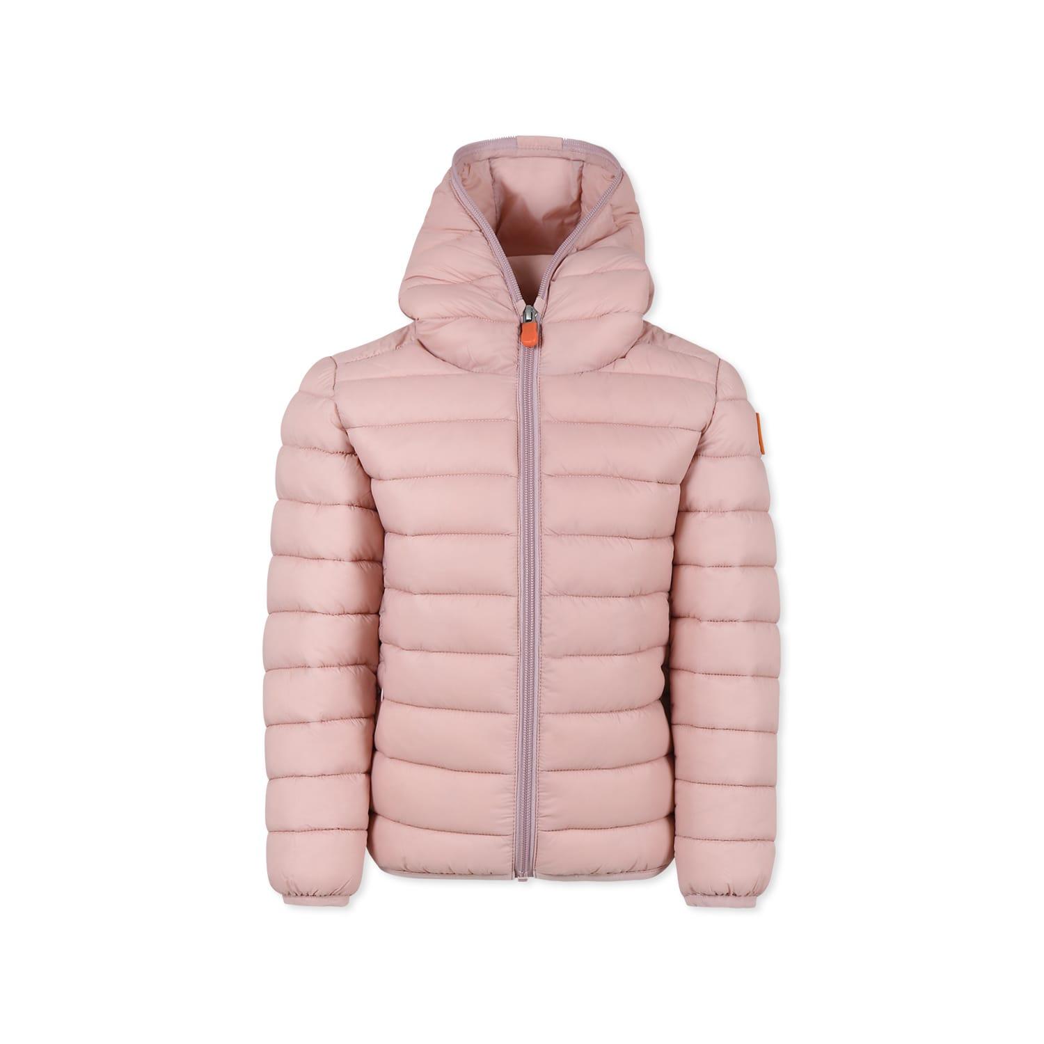 save the duck pink down jacket for girl with logo