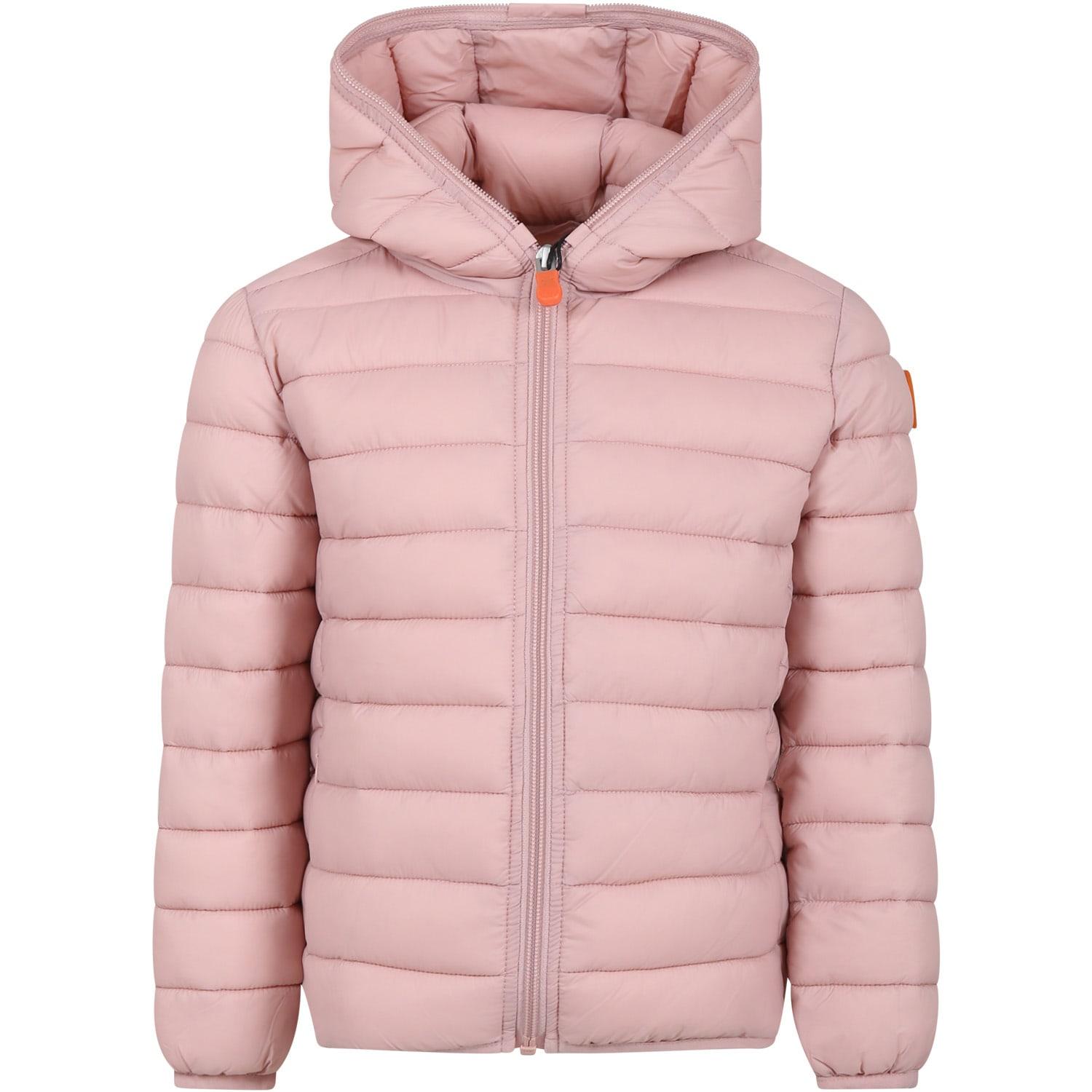 save the duck pink lily down jacket for girl with logo