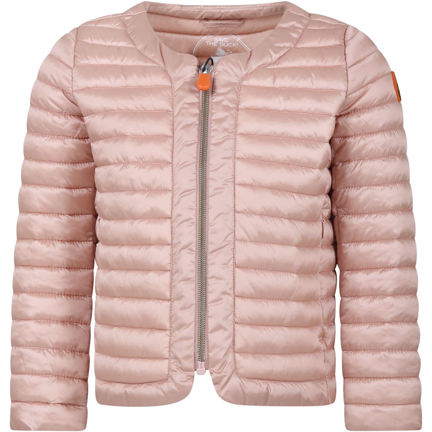 save the duck pink vela down jacket for girl with iconic logo