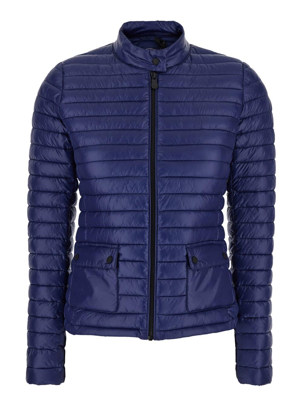 save the duck twinkle blue down jacket with high neck and logo patch on the sleeve in tech fabric woman