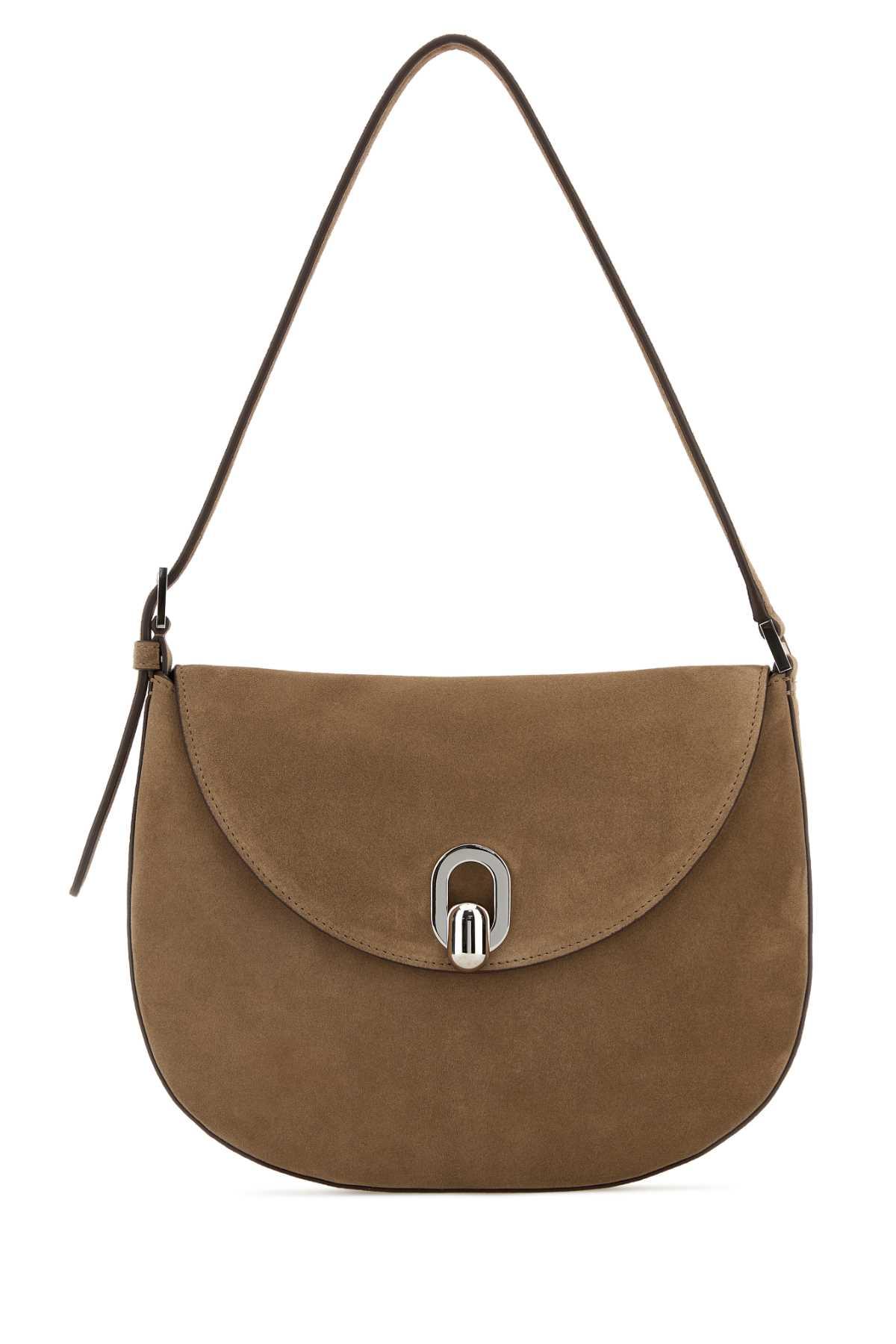savette beige suede small tondo crossbody bag
