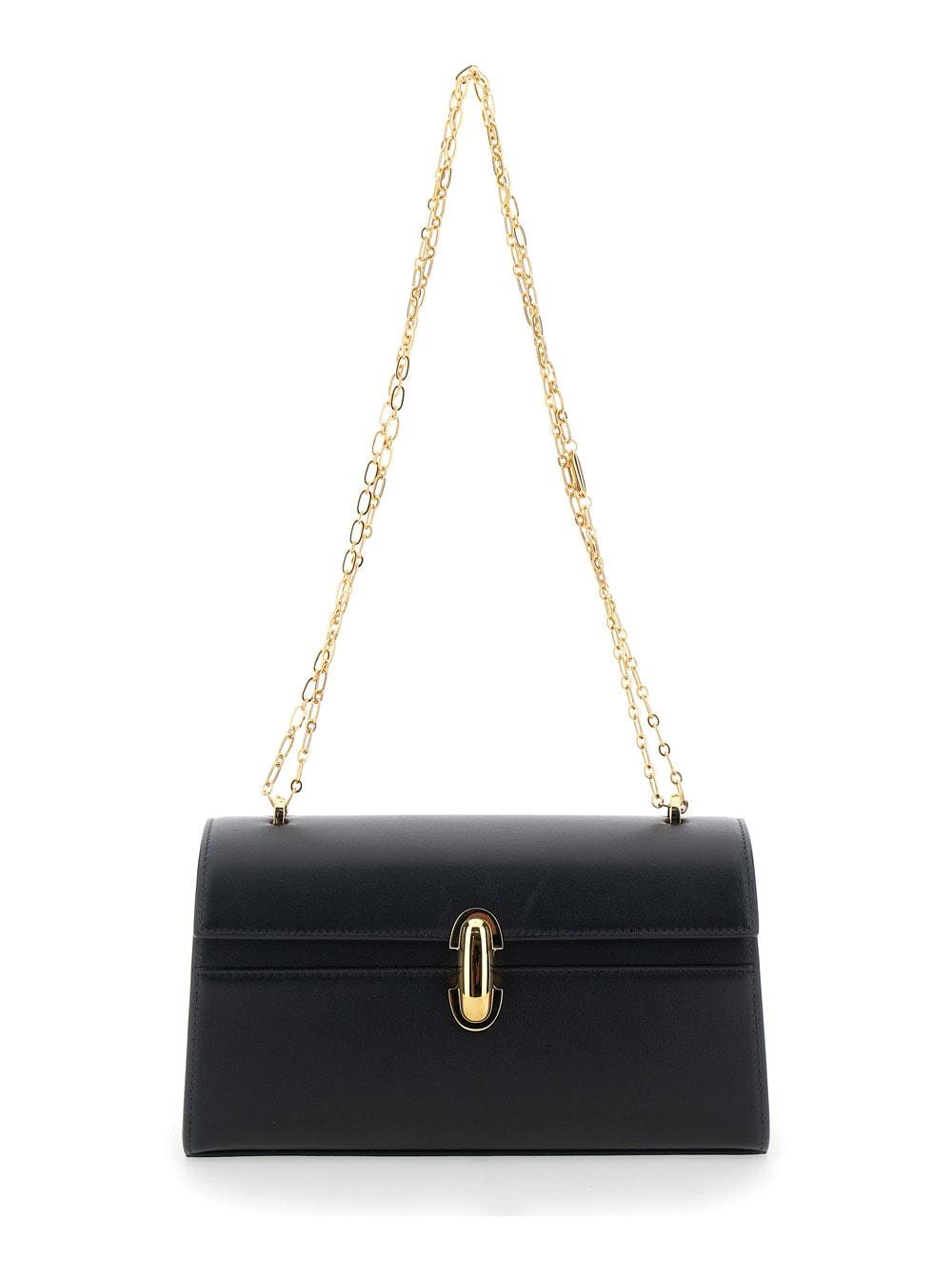 savette shoulder bag chain symmetry with smooth black leather chain detail for women