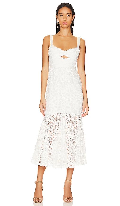 saylor lesli midi dress in white.