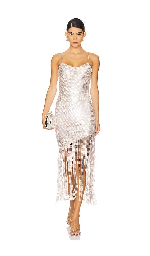 saylor lillie dress in metallic silver.