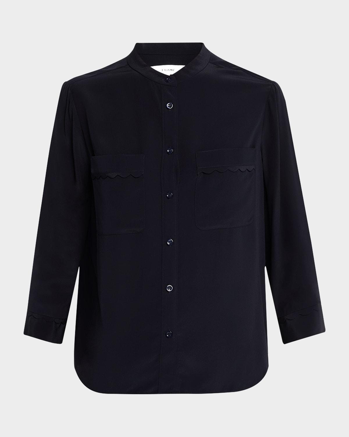 scallop-trim silk shirt