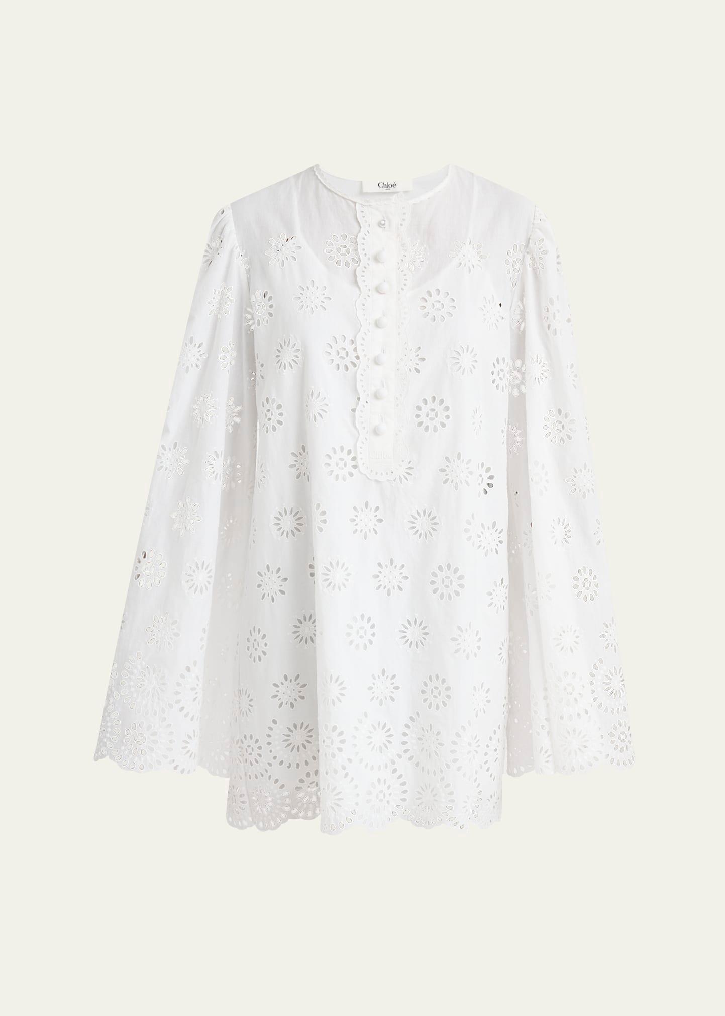 scalloped eyelet-embroidered mini shift dress