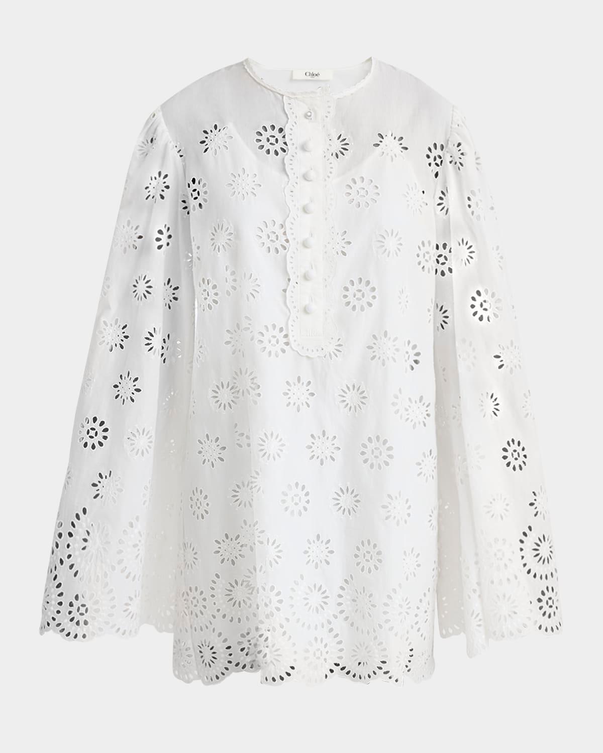 scalloped eyelet-embroidered mini shift dress