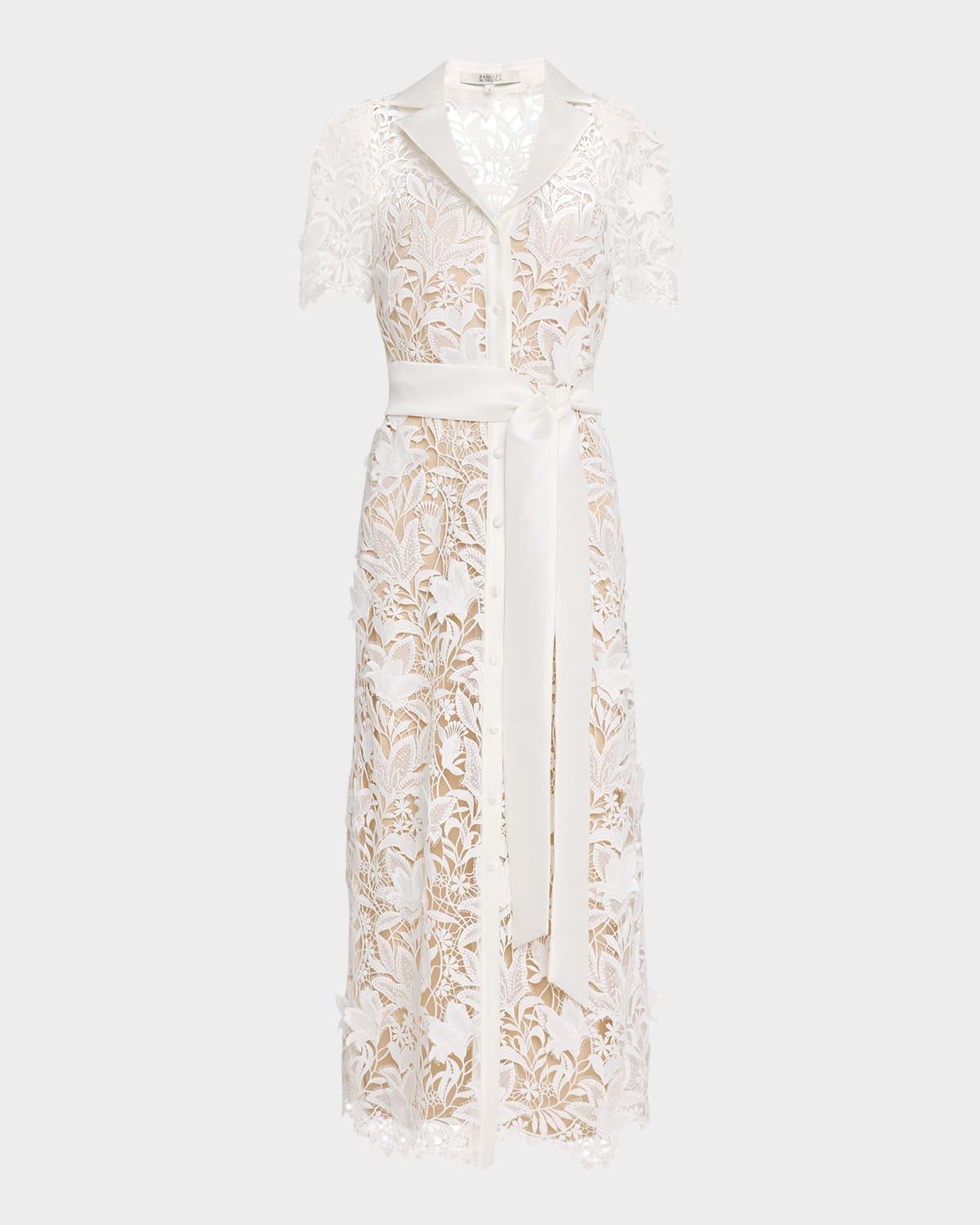 scalloped floral lace midi dress