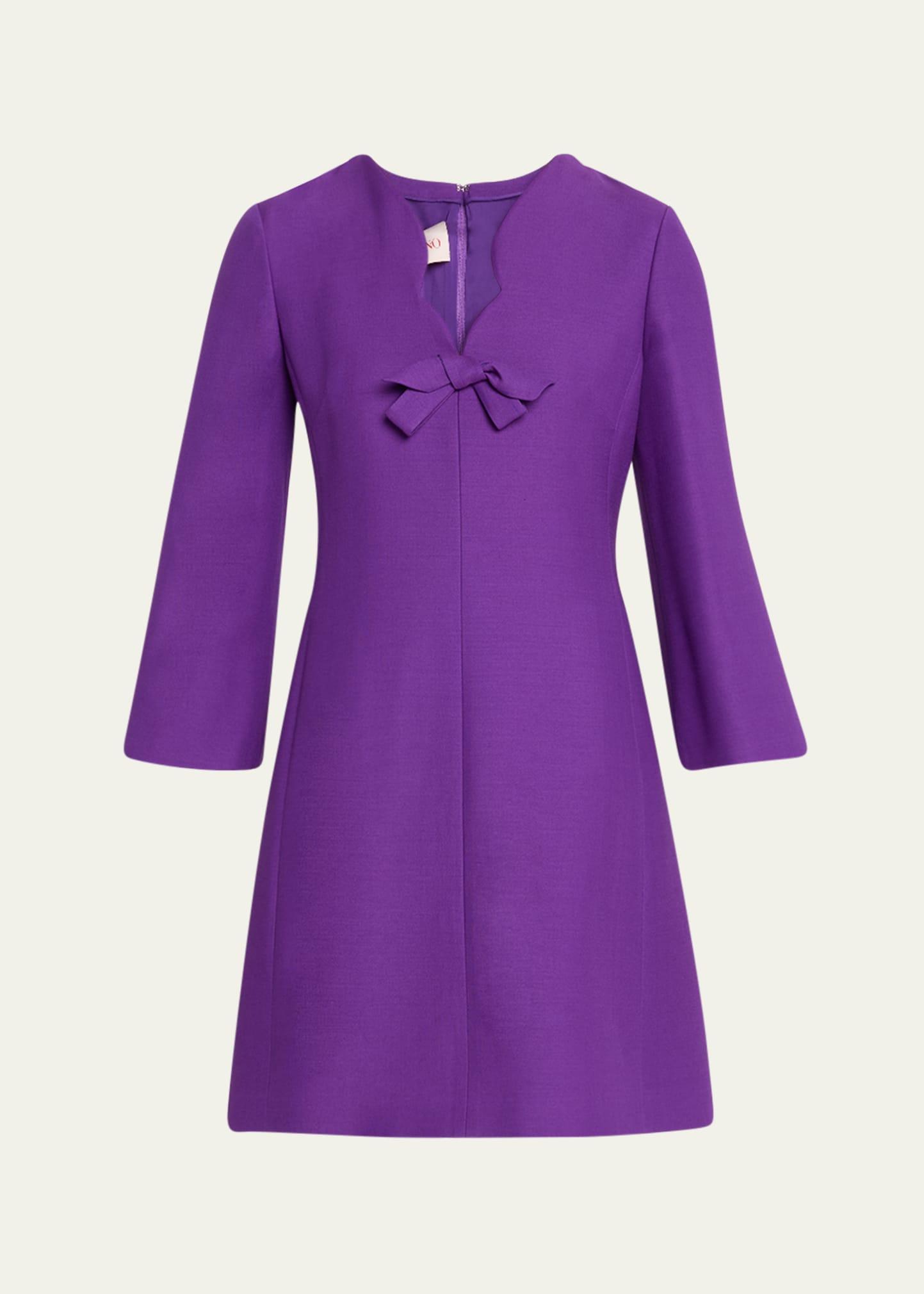 scalloped-neck bow mini dress