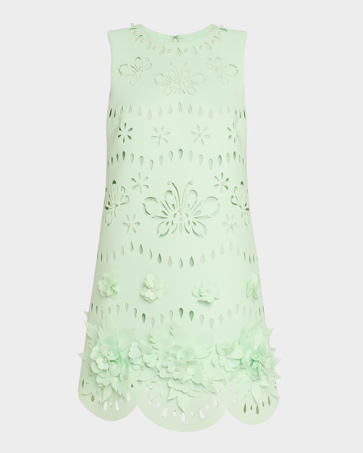 scalloped pearly-embellished cutout mini dress