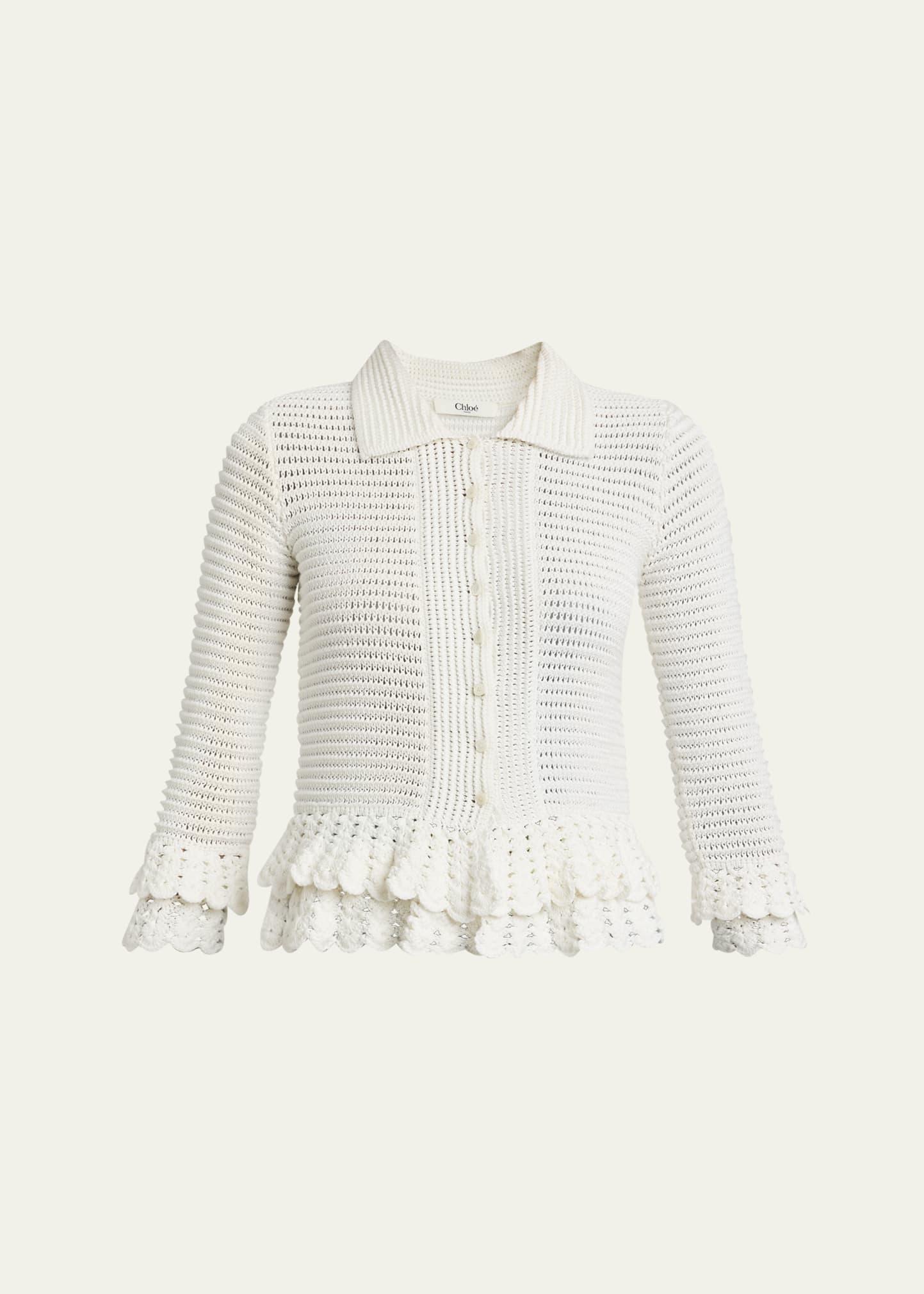 scalloped ruffle collared cardigan