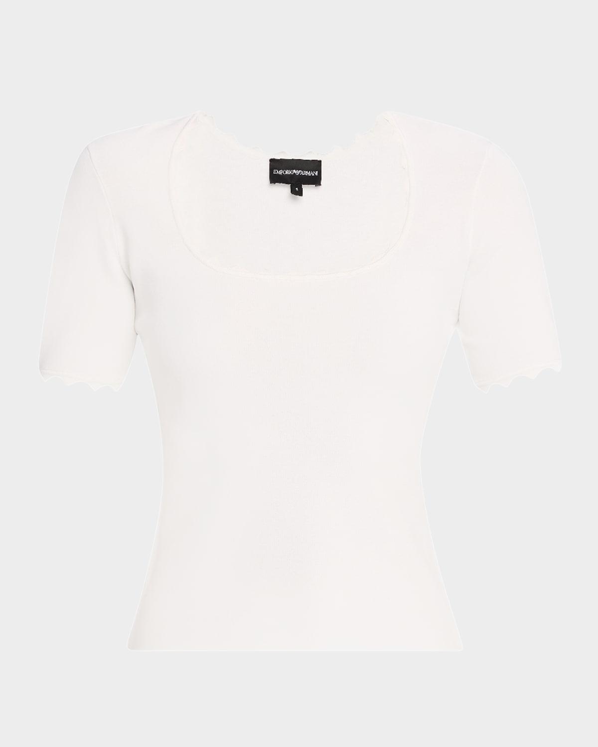 scalloped scoop-neck stretch milano blouse