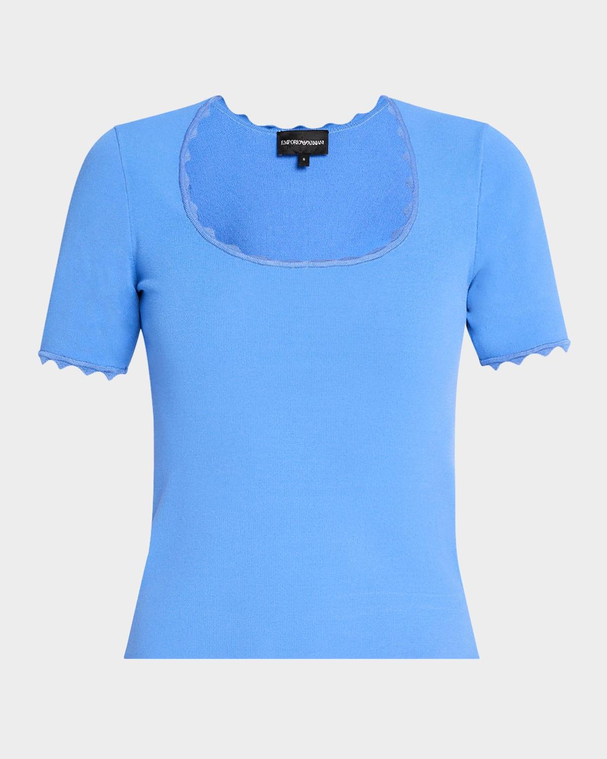 scalloped scoop-neck stretch milano blouse