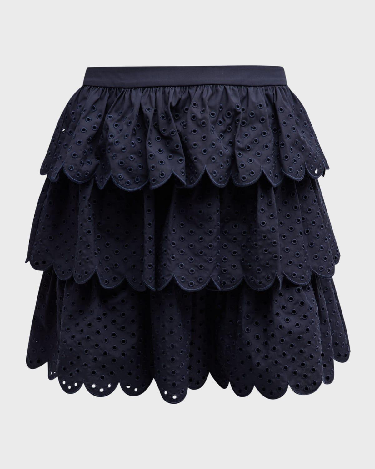 scalloped tiered eyelet mini skirt