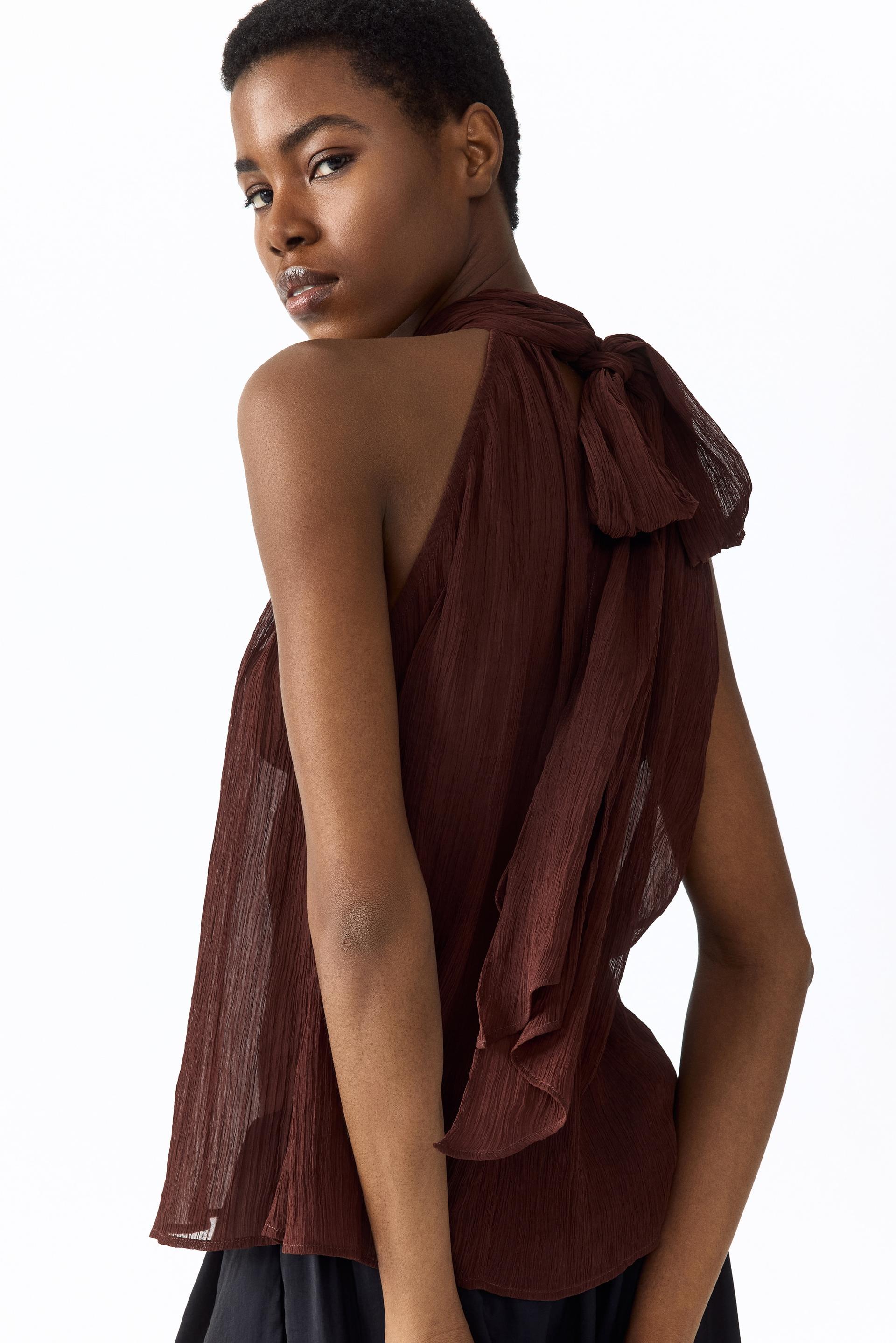 scarf-collar chiffon top