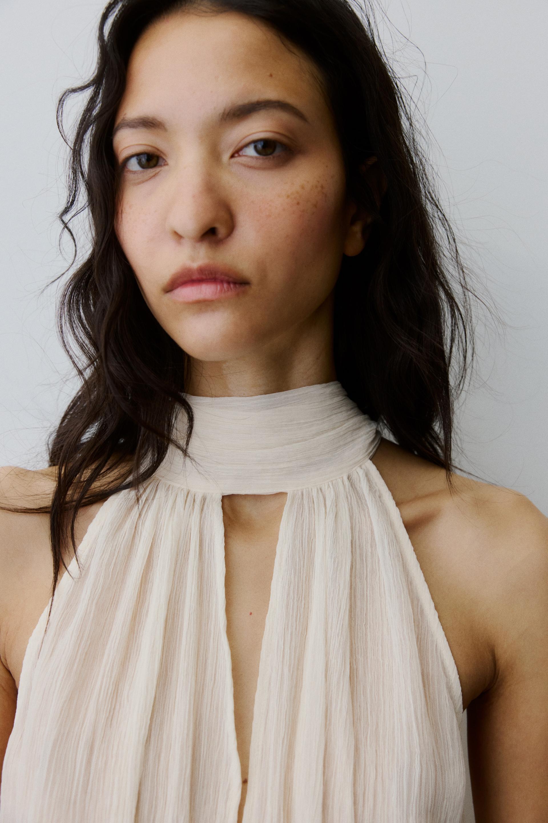 scarf-collar chiffon top