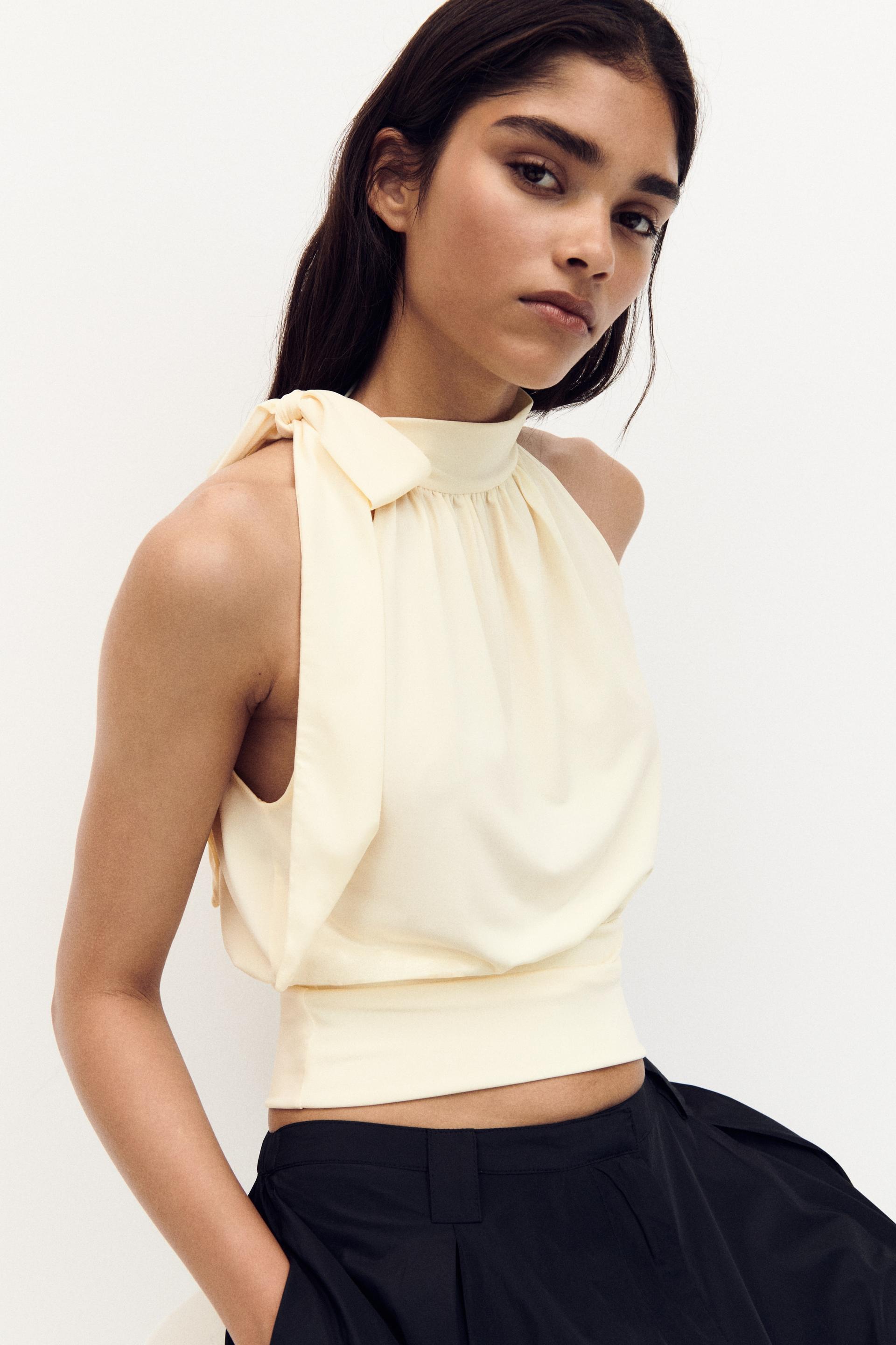 scarf-collar crêpe top