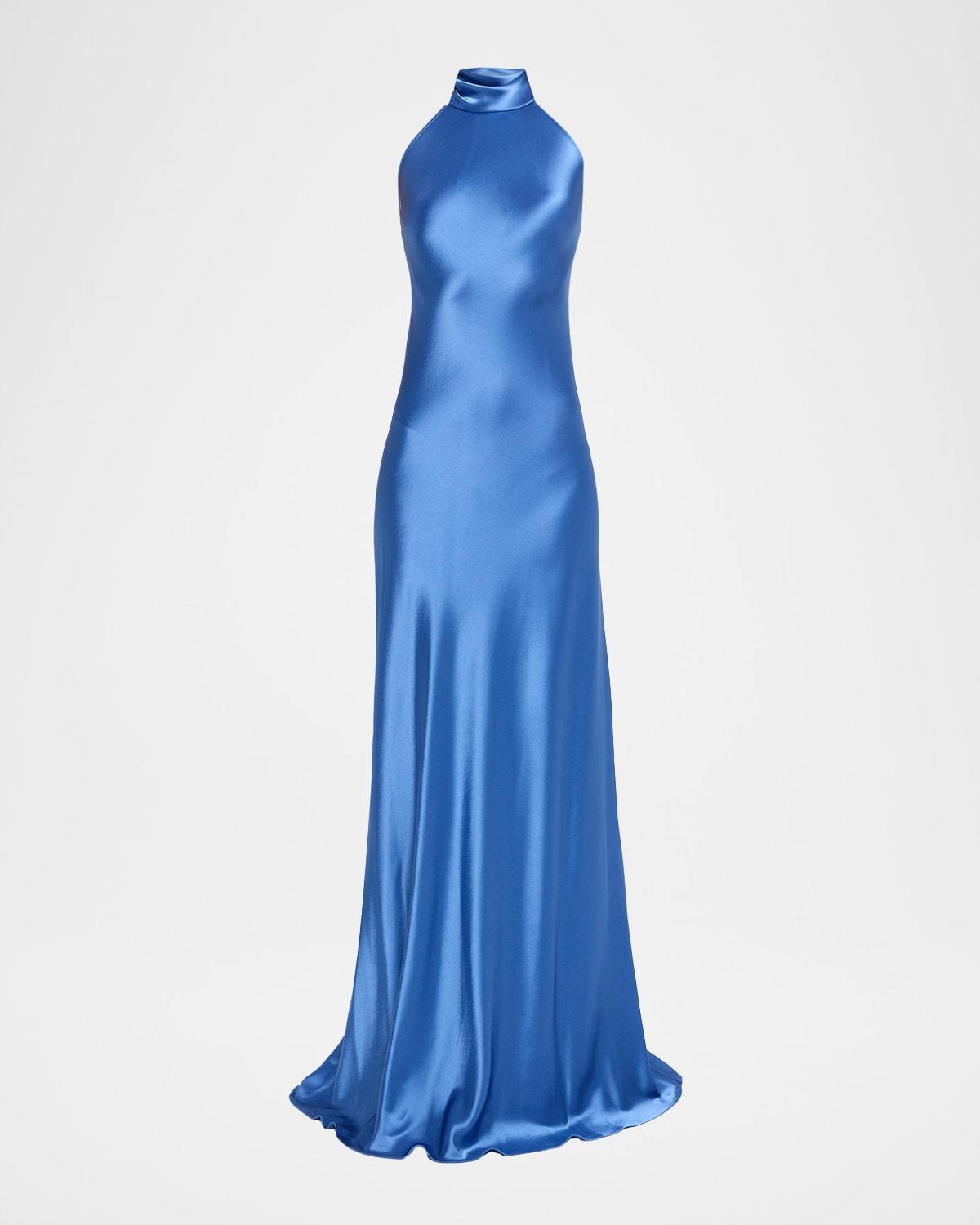 scarf halter crepe satin gown