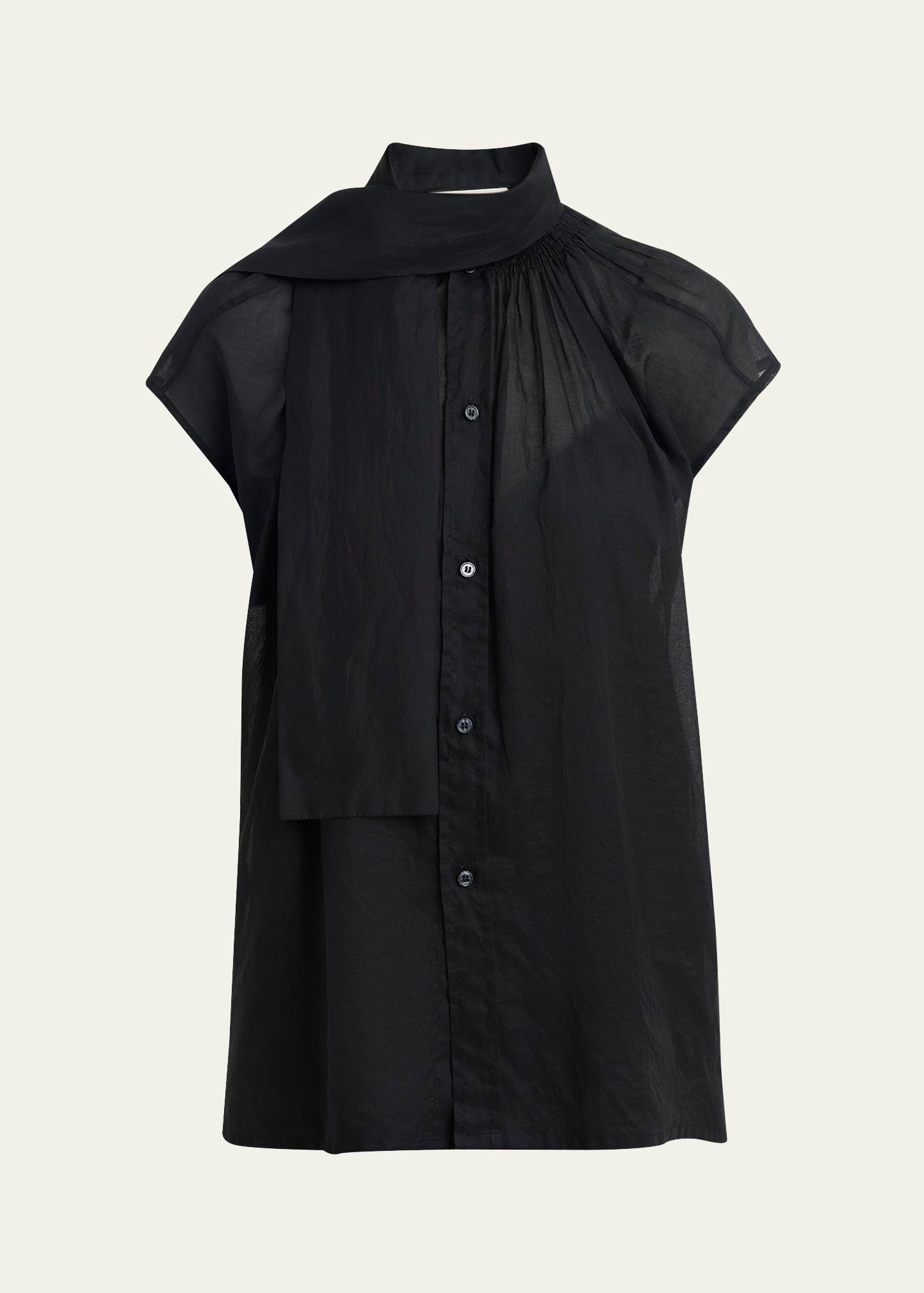scarf-neck button-down blouse