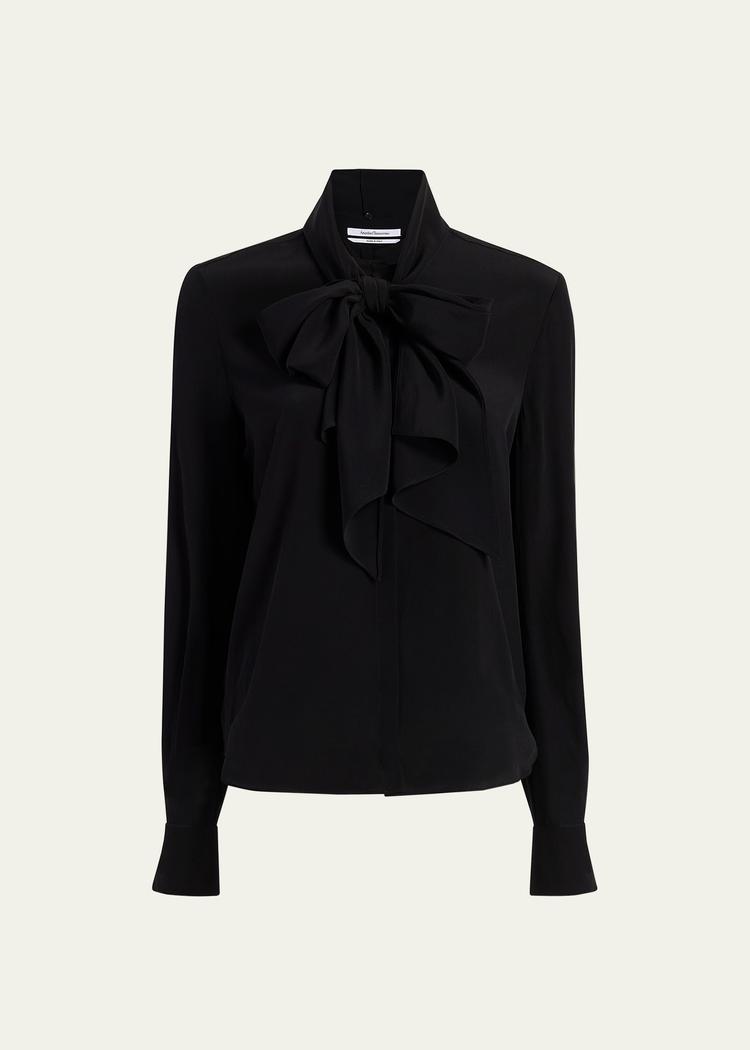 scarf-neck button up silk blouse