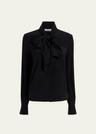 scarf-neck button up silk blouse