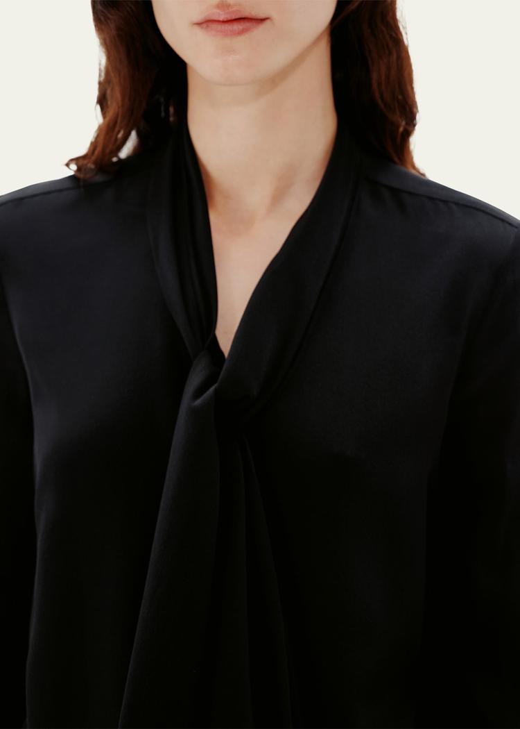 scarf-neck button up silk blouse