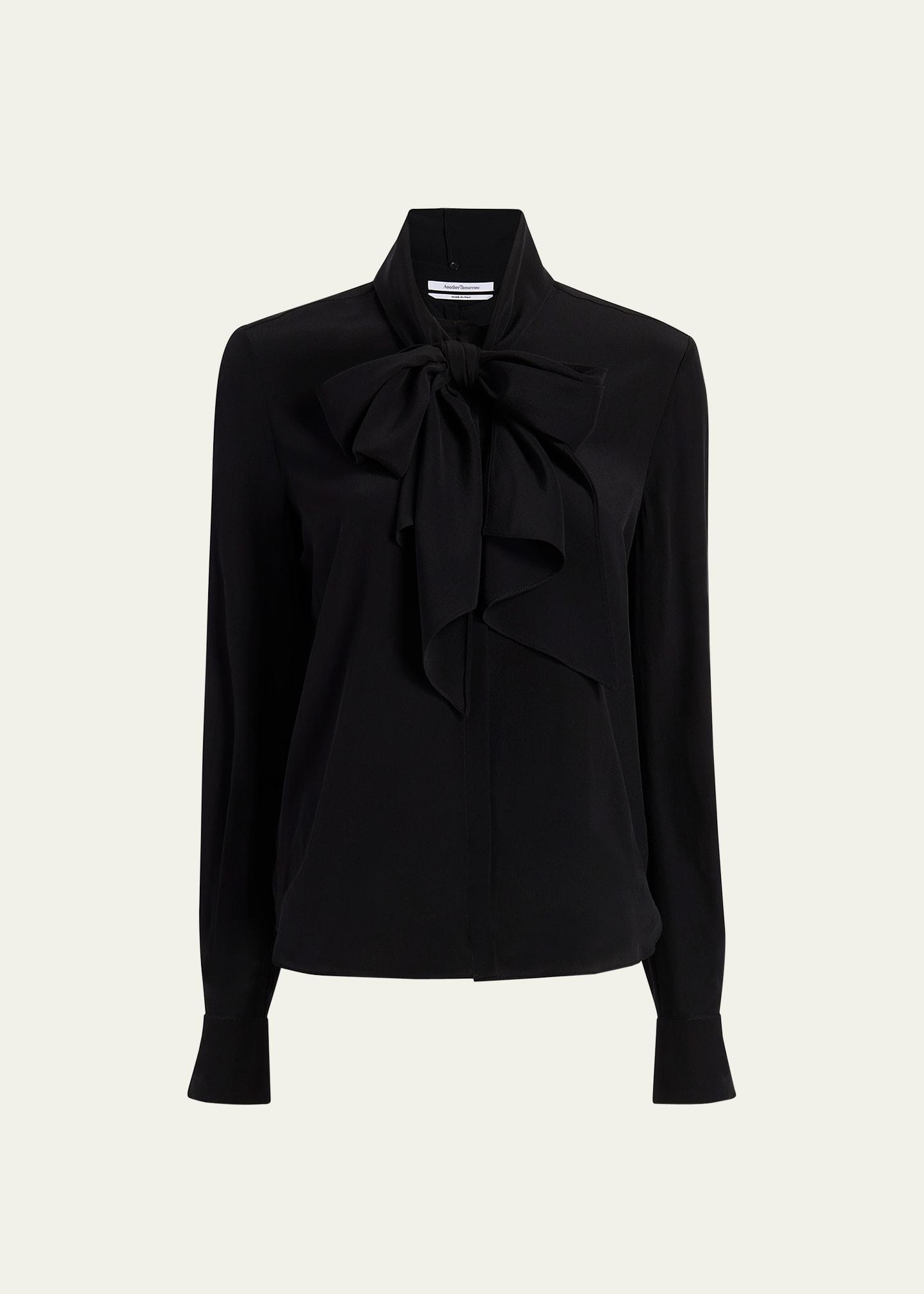 scarf-neck button up silk blouse