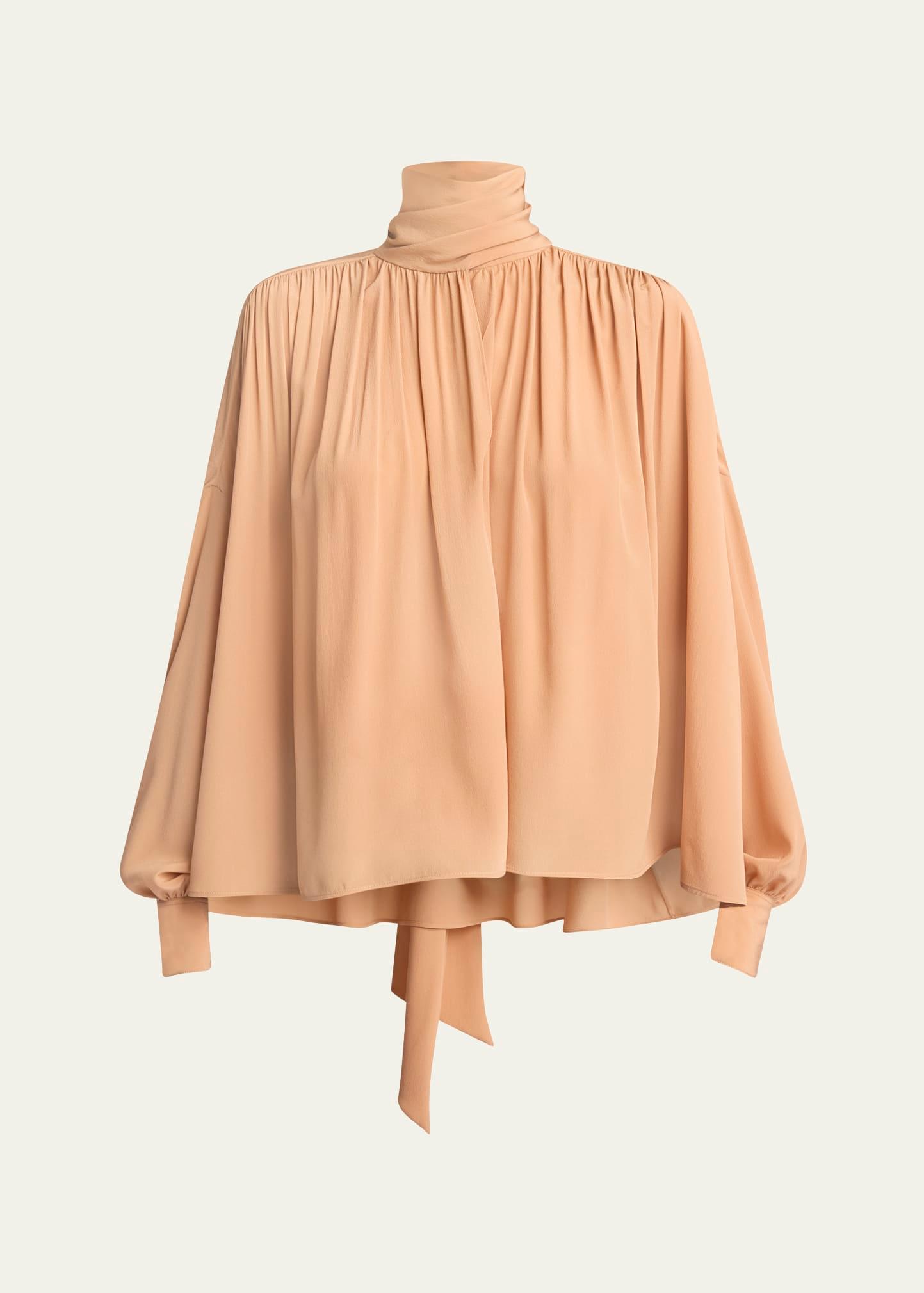 scarf-neck crepe de chine top