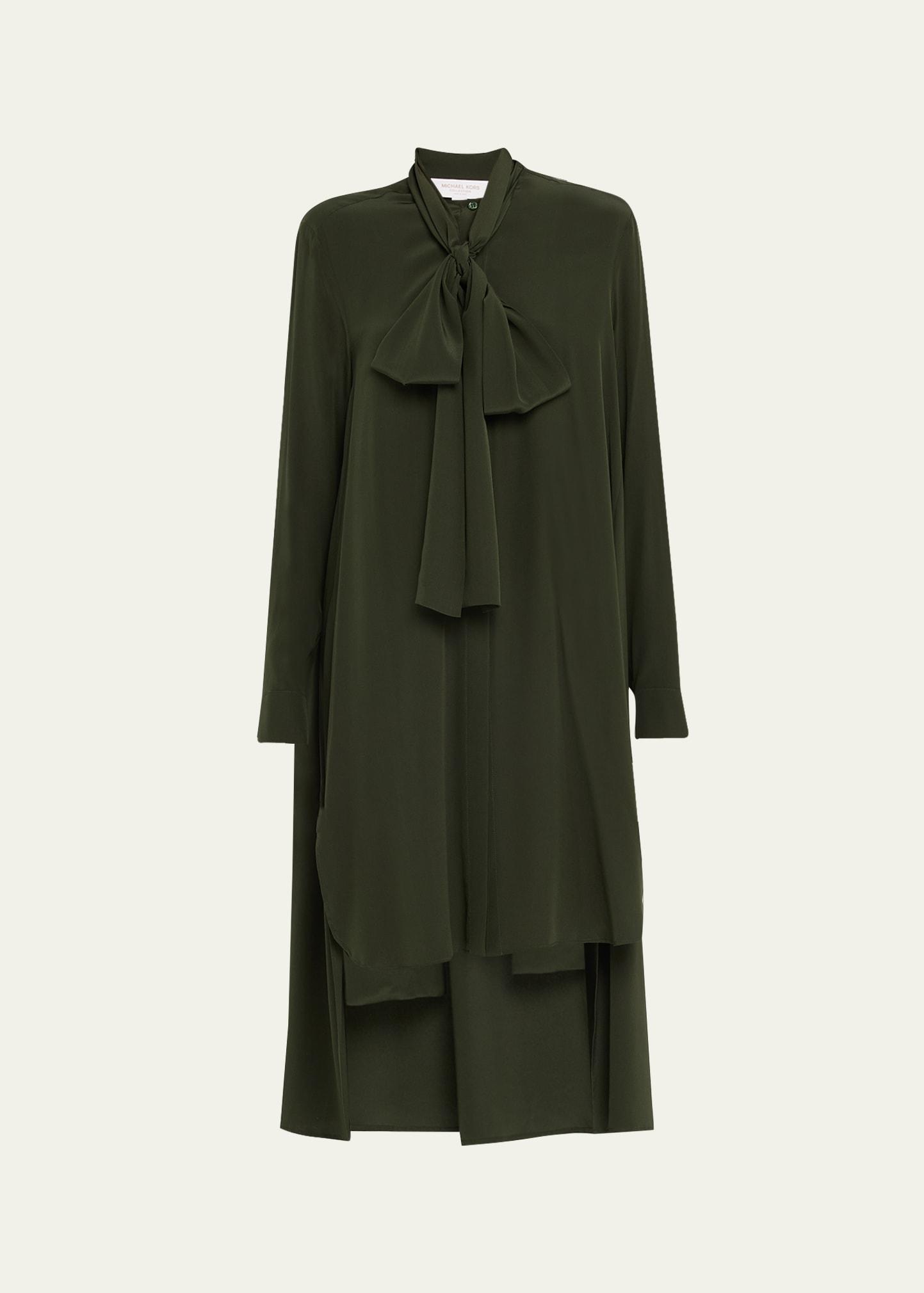 scarf-neck hi-low silk georgette dress