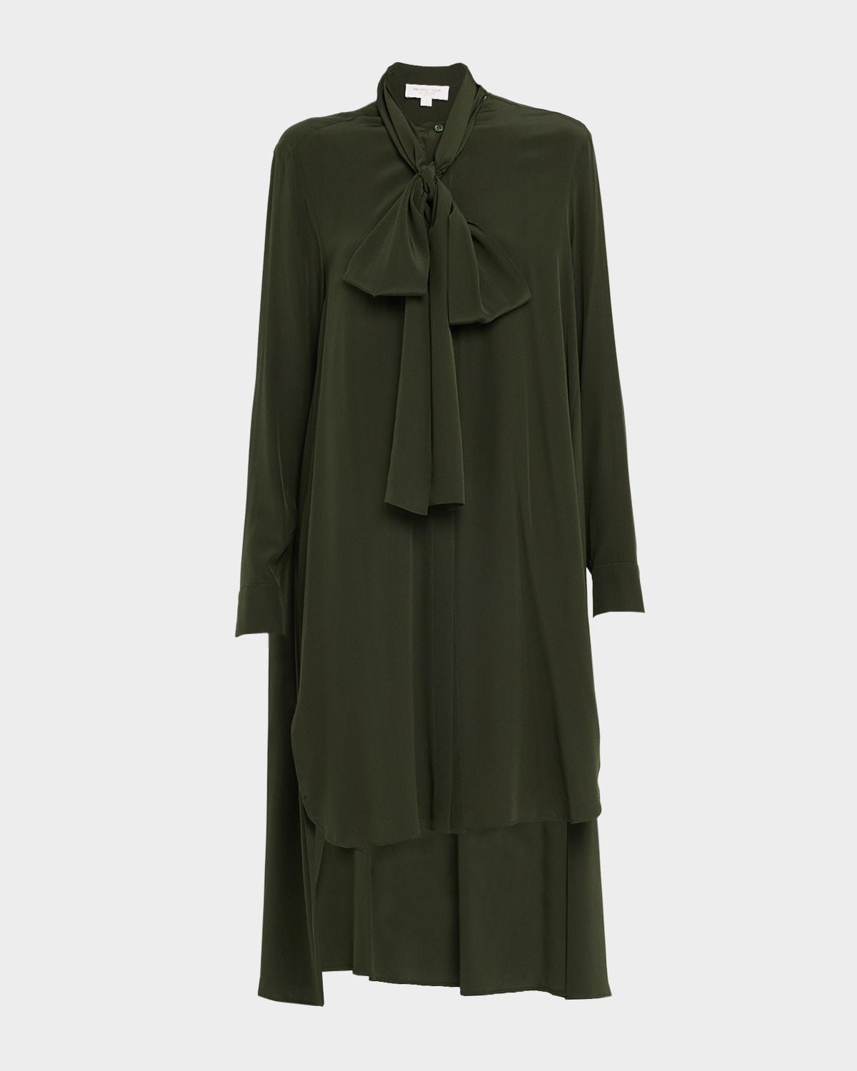 scarf-neck hi-low silk georgette dress