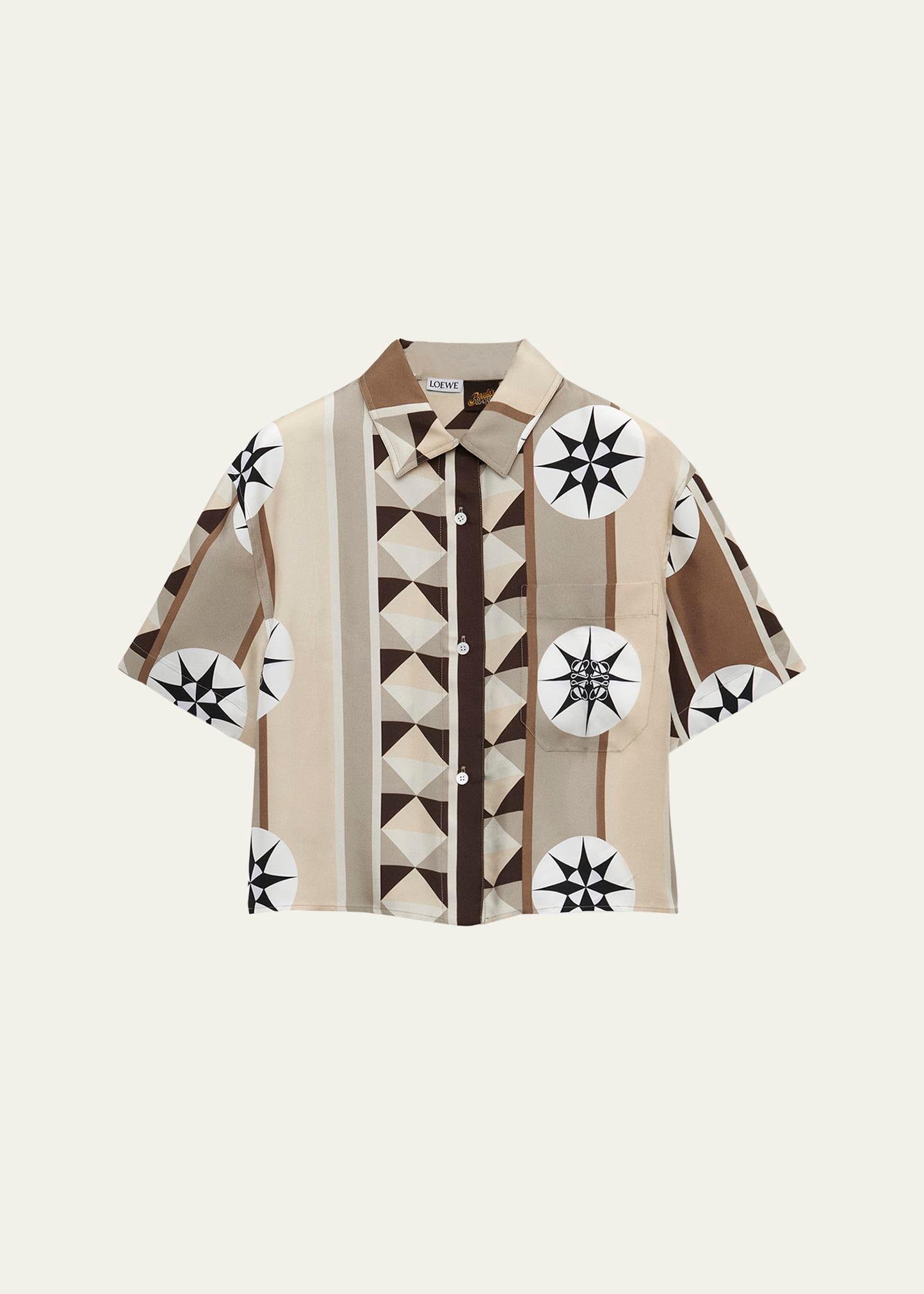 scarf print cropped boxy silk shirt