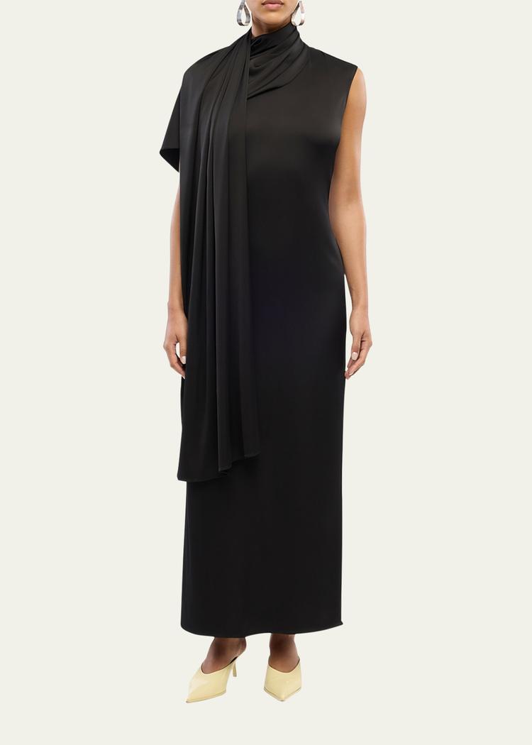 scarf satin maxi dress