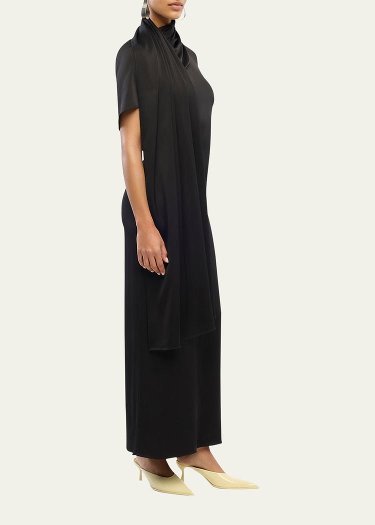 scarf satin maxi dress
