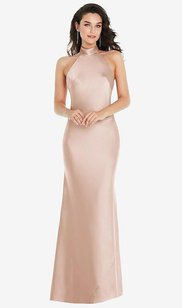 scarf tie high-neck halter maxi slip dress