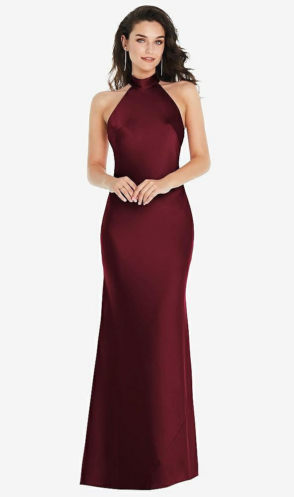 scarf tie high-neck halter maxi slip dress