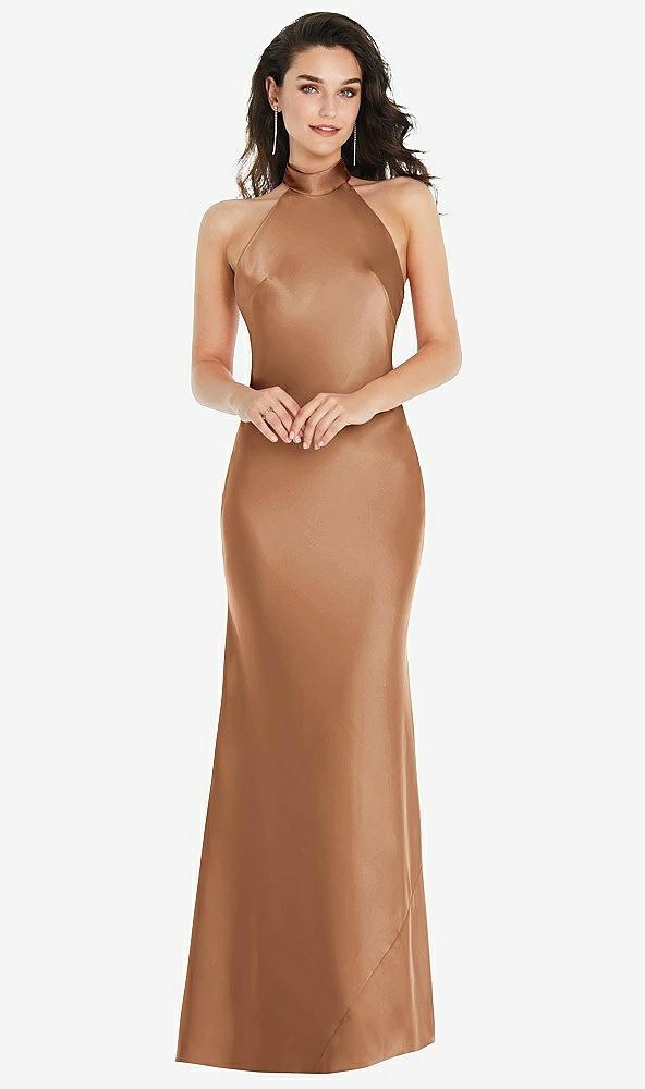 scarf tie high-neck halter maxi slip dress