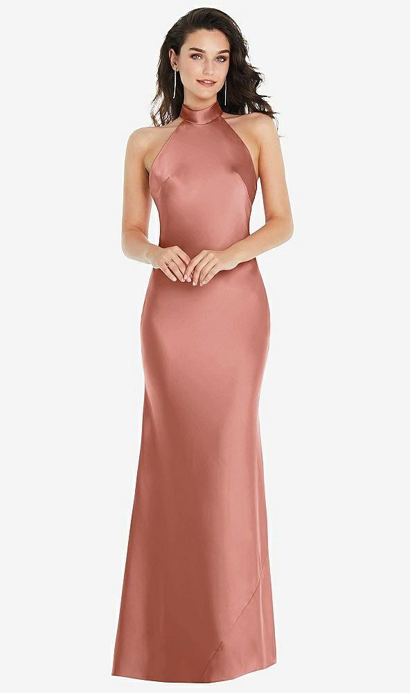 scarf tie high-neck halter maxi slip dress