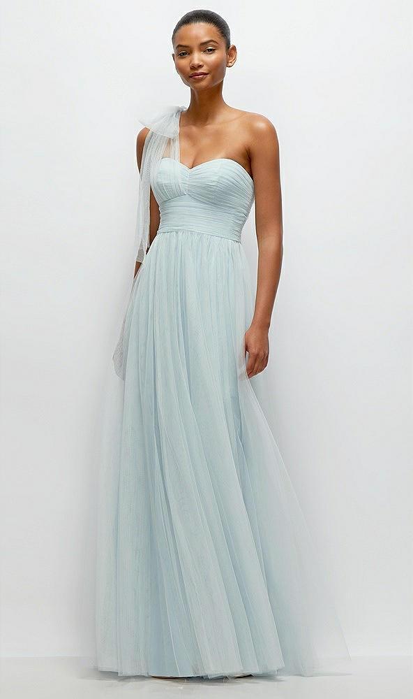 scarf tie one-shoulder tulle maxi dress with full skirt
