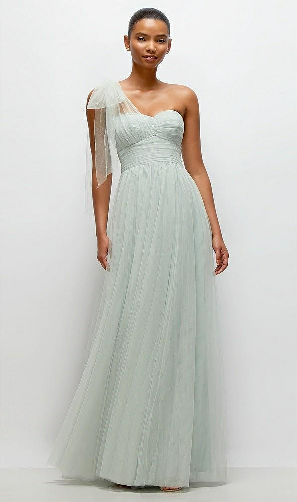 scarf tie one-shoulder tulle maxi dress with full skirt