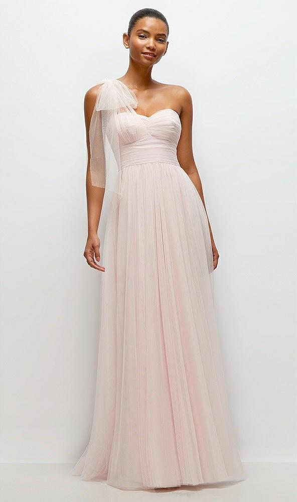 scarf tie one-shoulder tulle maxi dress with full skirt
