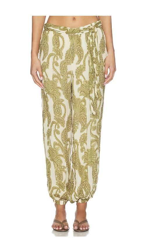 scarlett poppies tibet paisley trouser in sage.